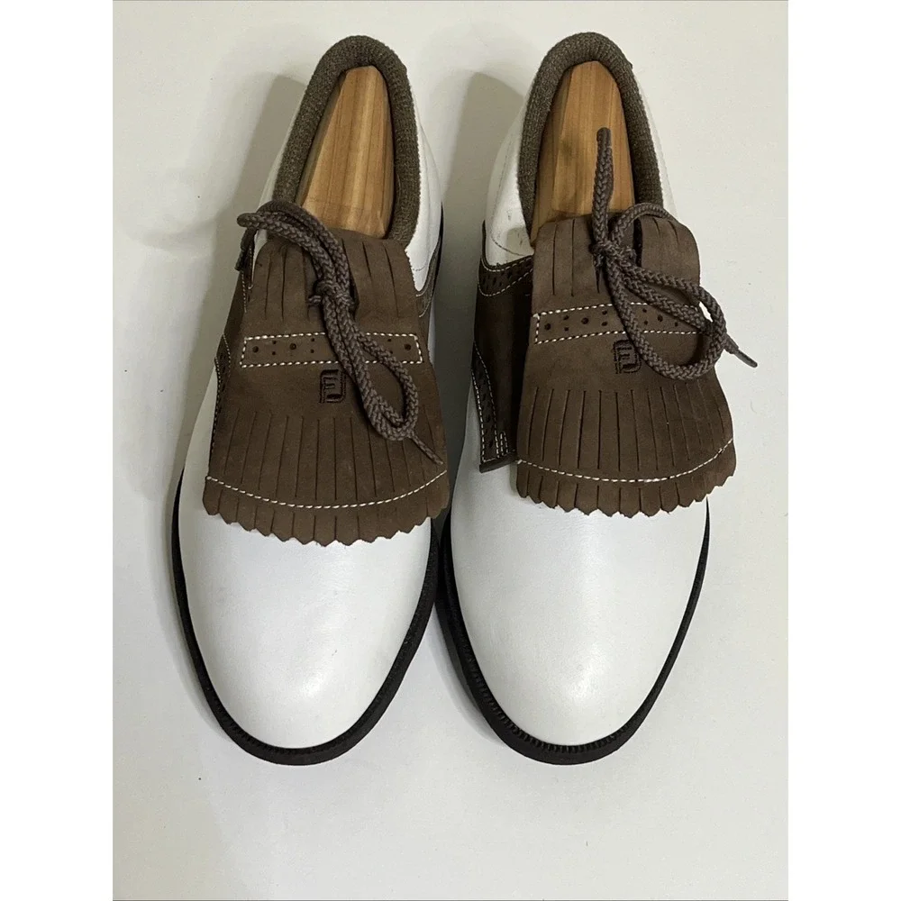 FOOTJOY SOFTJOY 98671 KILTIE SADDLE GOLF SHOES WOMENS SIZE 5W WHITE & BROWN